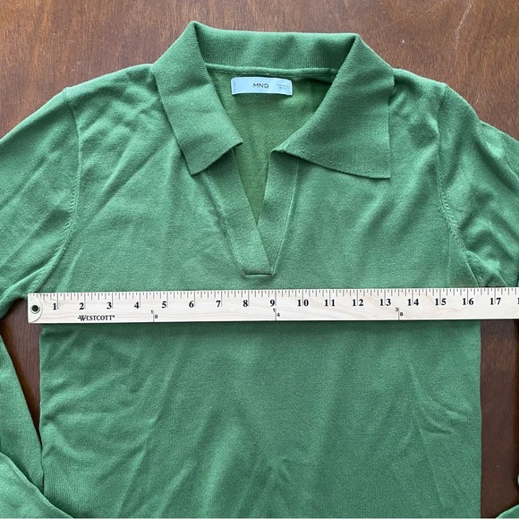 Mango Green Polo Sweater V Neck Top Medium - Picture 9 of 10